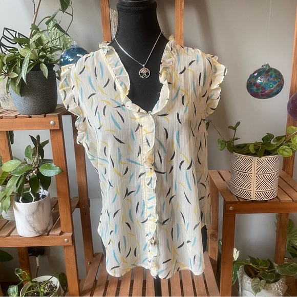 DKNY- NWT Semi Sheer Blouse with Ruffle Detailing - Picture 3 of 11